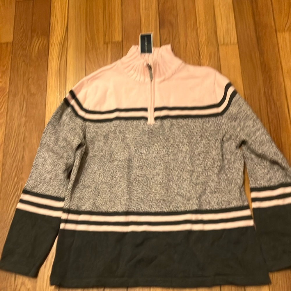 Pink and Gray Color-Blocked Cowl Sweater